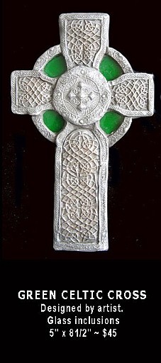 Celtic Cross with Green Glass